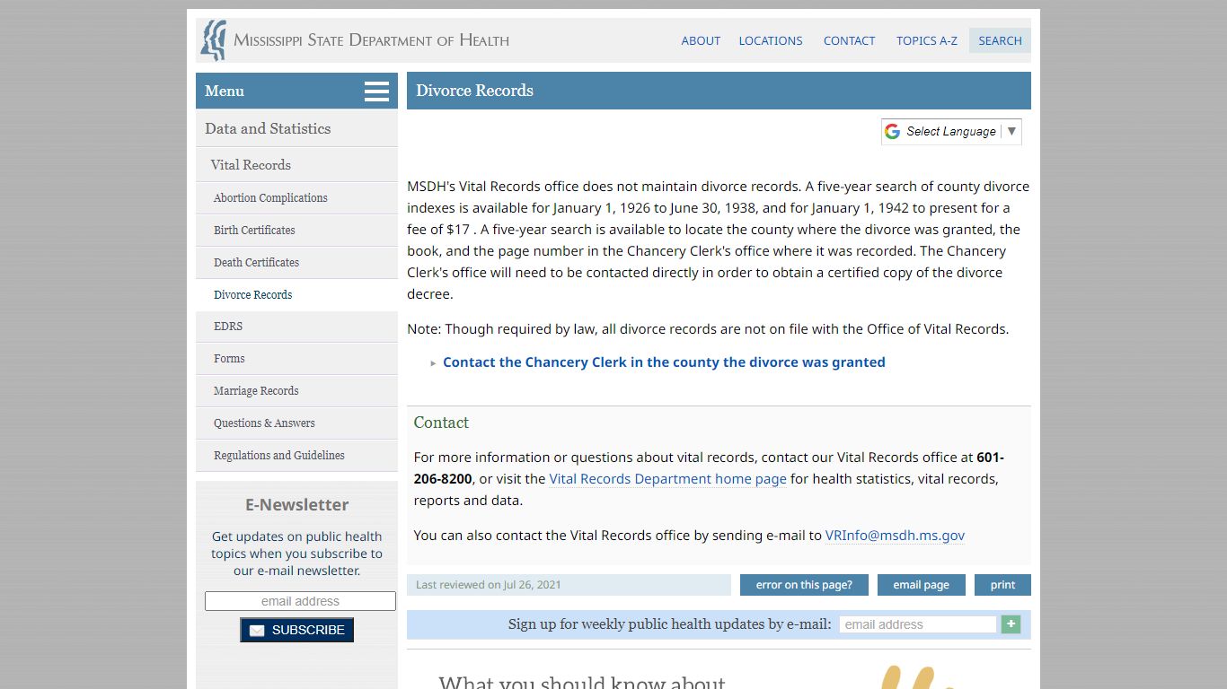 Divorce Records - Mississippi State Department of Health